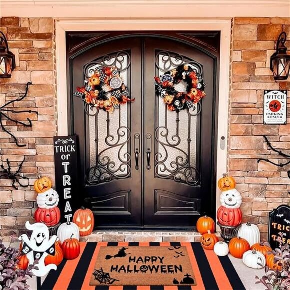 Halloween Decor Doormat Combo Set 100% Coco Coir Welcome Mat + 3' x 5' Rug
